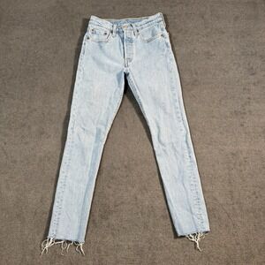 Levi's 501 S Jeans Women's Size 24x28 Light Wash Distressed Button Fly Denim